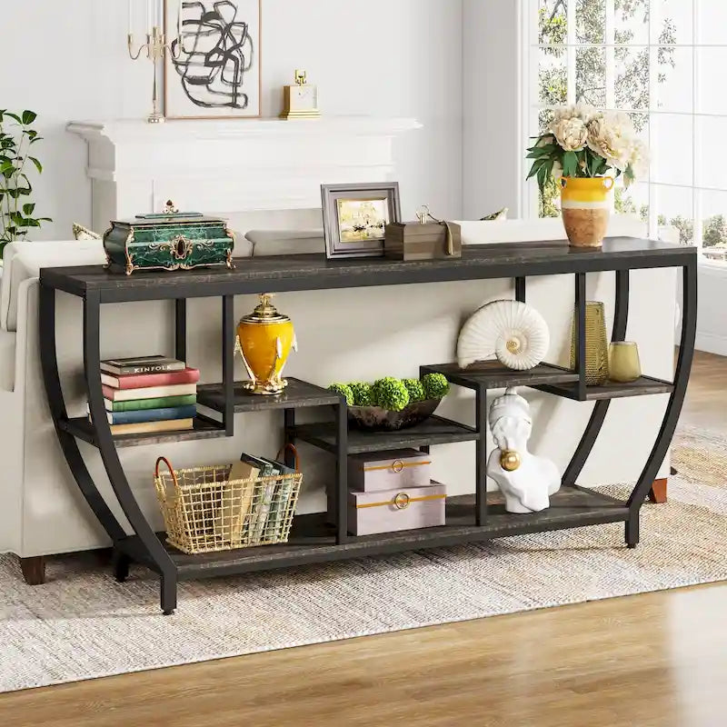 Console de 70,9 pouces avec 7 étagères – Table d'appoint étroite pour entrée, couloir ou salon
