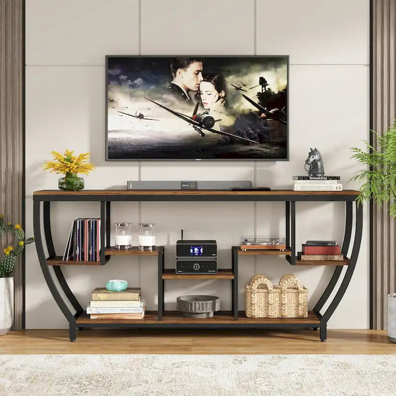 Console de 70,9 pouces avec 7 étagères – Table d'appoint étroite pour entrée, couloir ou salon