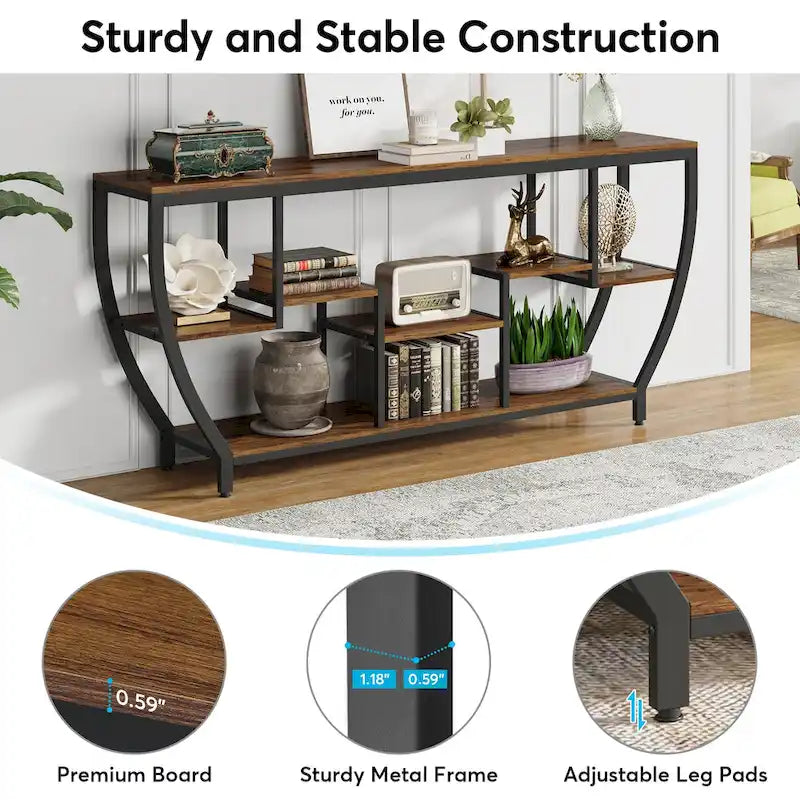 Console de 70,9 pouces avec 7 étagères – Table d'appoint étroite pour entrée, couloir ou salon
