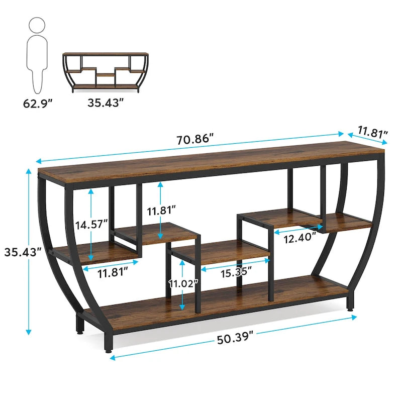 Console de 70,9 pouces avec 7 étagères – Table d'appoint étroite pour entrée, couloir ou salon
