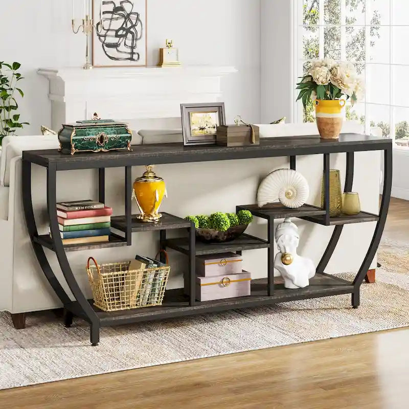 Console de 70,9 pouces avec 7 étagères – Table d'appoint étroite pour entrée, couloir ou salon