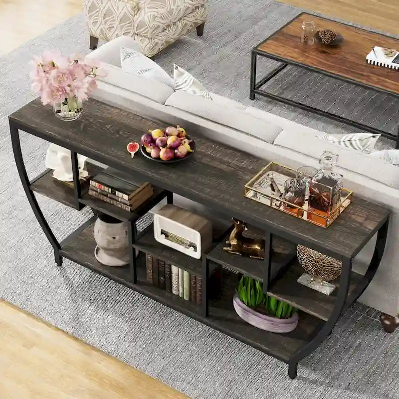 Console de 70,9 pouces avec 7 étagères – Table d'appoint étroite pour entrée, couloir ou salon