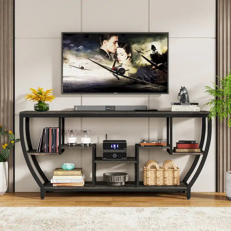 Console de 70,9 pouces avec 7 étagères – Table d'appoint étroite pour entrée, couloir ou salon