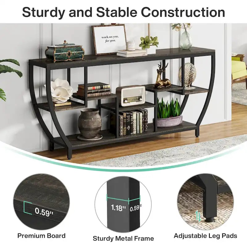 Console de 70,9 pouces avec 7 étagères – Table d'appoint étroite pour entrée, couloir ou salon