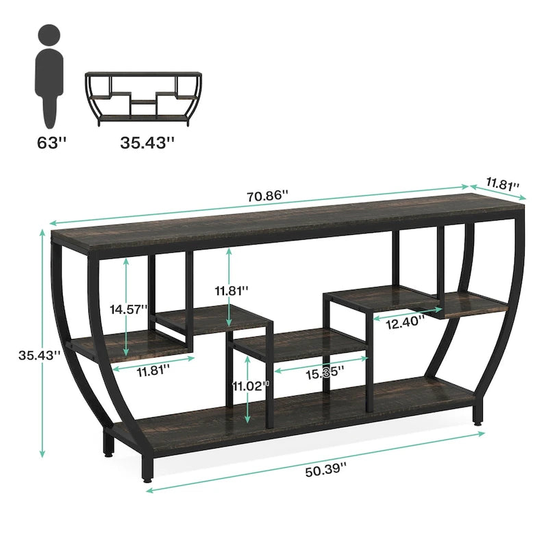 Console de 70,9 pouces avec 7 étagères – Table d'appoint étroite pour entrée, couloir ou salon