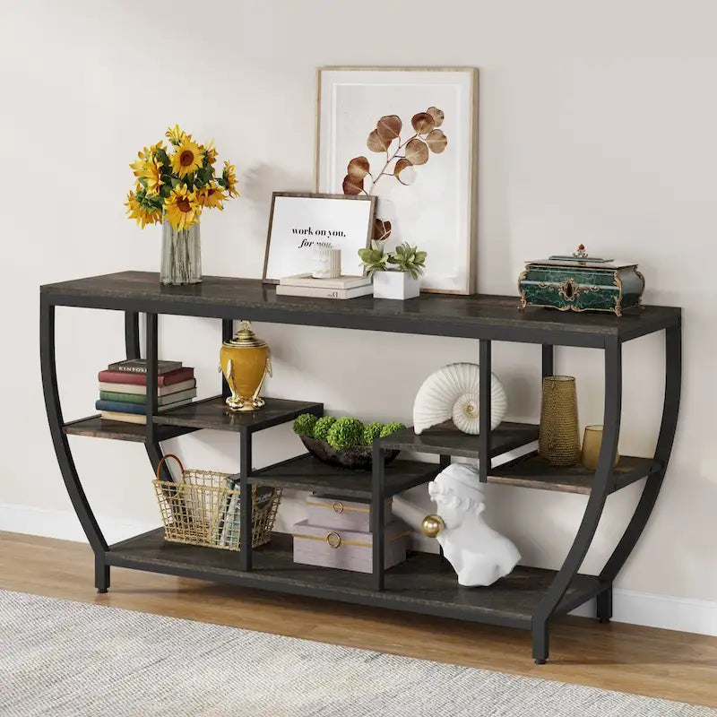 Console de 70,9 pouces avec 7 étagères – Table d'appoint étroite pour entrée, couloir ou salon