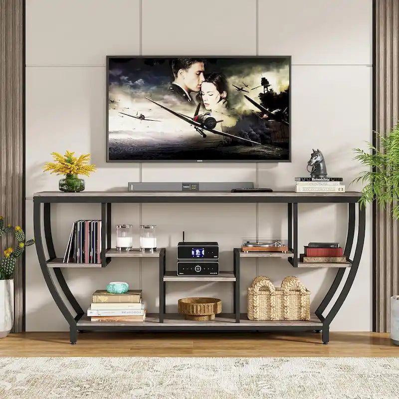 Console de 70,9 pouces avec 7 étagères – Table d'appoint étroite pour entrée, couloir ou salon