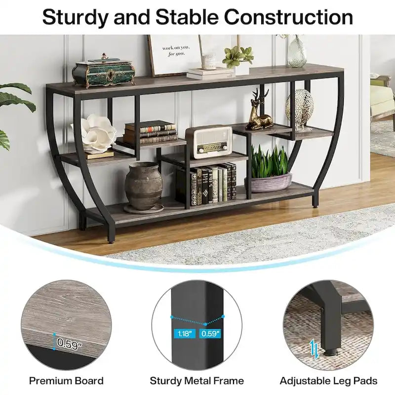 Console de 70,9 pouces avec 7 étagères – Table d'appoint étroite pour entrée, couloir ou salon