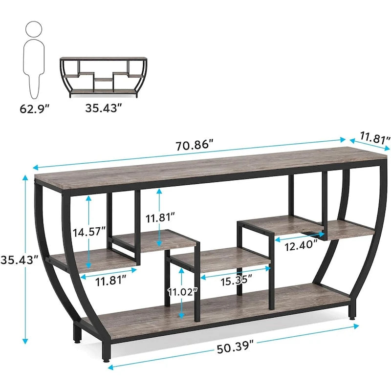 Console de 70,9 pouces avec 7 étagères – Table d'appoint étroite pour entrée, couloir ou salon