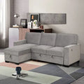 Canapé-lit d'angle convertible avec ports USB, porte-gobelets et chaise longue de rangement