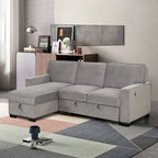Canapé-lit d'angle convertible avec ports USB, porte-gobelets et chaise longue de rangement