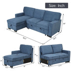 Canapé-lit d'angle convertible avec ports USB, porte-gobelets et chaise longue de rangement