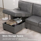 Canapé-lit d'angle convertible avec ports USB, porte-gobelets et chaise longue de rangement