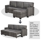 Canapé-lit d'angle convertible avec ports USB, porte-gobelets et chaise longue de rangement