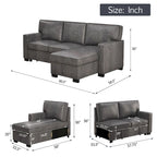Canapé-lit d'angle convertible avec ports USB, porte-gobelets et chaise longue de rangement