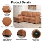 Canapé-lit d'angle convertible avec ports USB, porte-gobelets et chaise longue de rangement