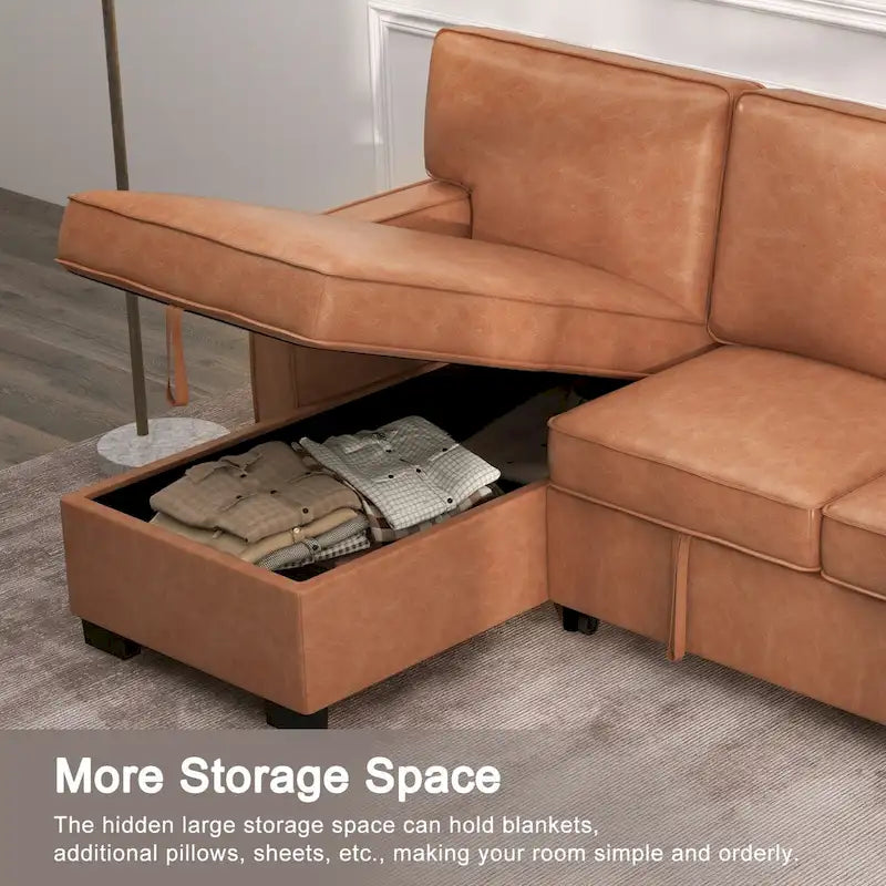 Canapé-lit d'angle convertible avec ports USB, porte-gobelets et chaise longue de rangement