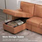 Canapé-lit d'angle convertible avec ports USB, porte-gobelets et chaise longue de rangement