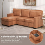 Canapé-lit d'angle convertible avec ports USB, porte-gobelets et chaise longue de rangement