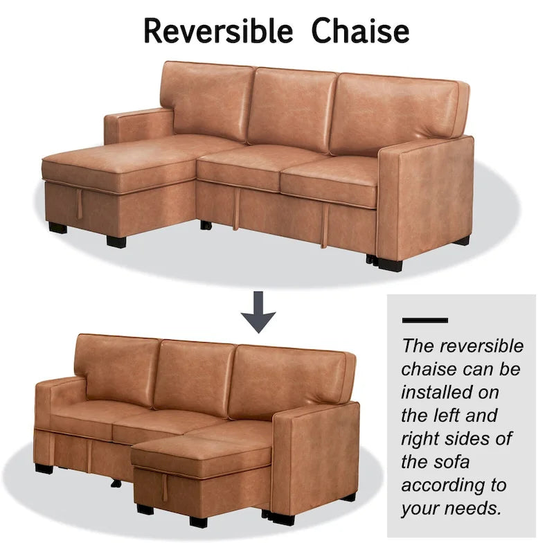 Canapé-lit d'angle convertible avec ports USB, porte-gobelets et chaise longue de rangement