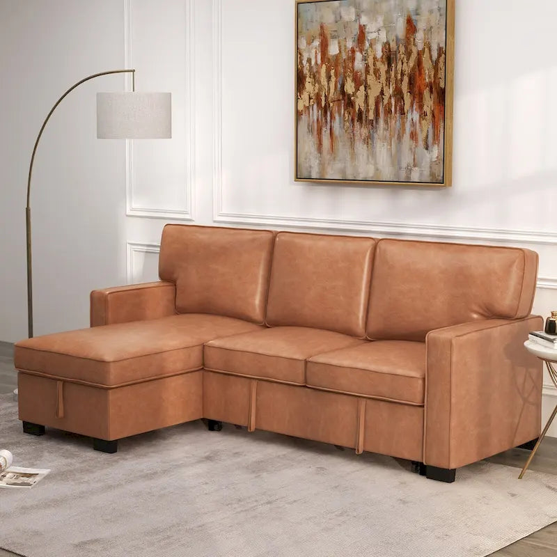 Canapé-lit d'angle convertible avec ports USB, porte-gobelets et chaise longue de rangement