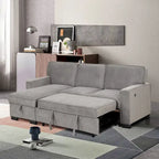 Canapé-lit d'angle convertible avec ports USB, porte-gobelets et chaise longue de rangement