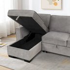 Canapé-lit d'angle convertible avec ports USB, porte-gobelets et chaise longue de rangement