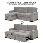 Canapé-lit d'angle convertible avec ports USB, porte-gobelets et chaise longue de rangement