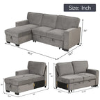 Canapé-lit d'angle convertible avec ports USB, porte-gobelets et chaise longue de rangement