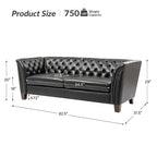 Canapé 210 cm en cuir véritable capitonné avec pieds en bois