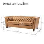 Canapé 210 cm en cuir véritable capitonné avec pieds en bois