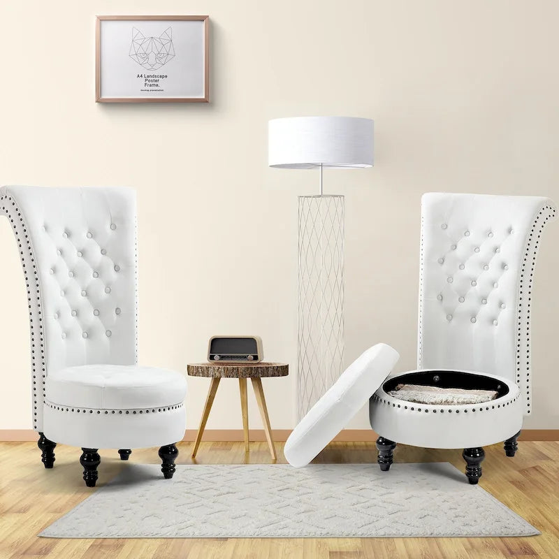 Lot de 2 chaises d'appoint hautes avec rangement, sans accoudoirs en velours, plusieurs coloris