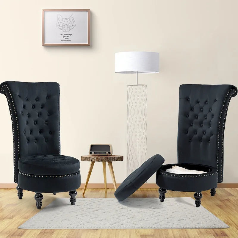 Lot de 2 chaises d'appoint hautes avec rangement, sans accoudoirs en velours, plusieurs coloris