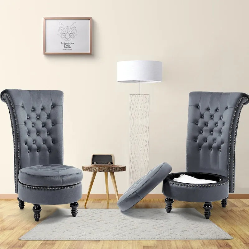 Lot de 2 chaises d'appoint hautes avec rangement, sans accoudoirs en velours, plusieurs coloris
