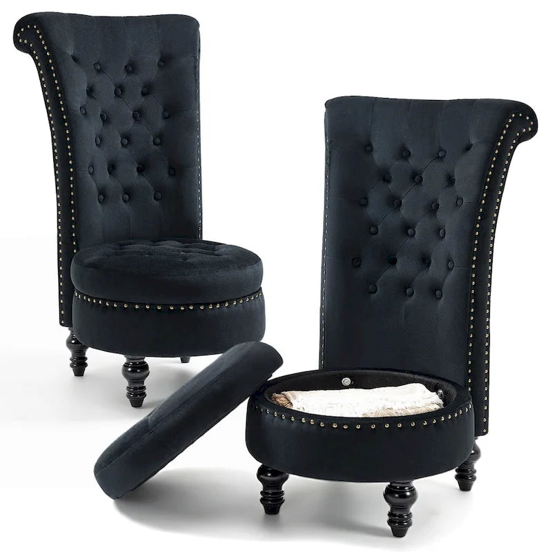 Lot de 2 chaises d'appoint hautes avec rangement, sans accoudoirs en velours, plusieurs coloris