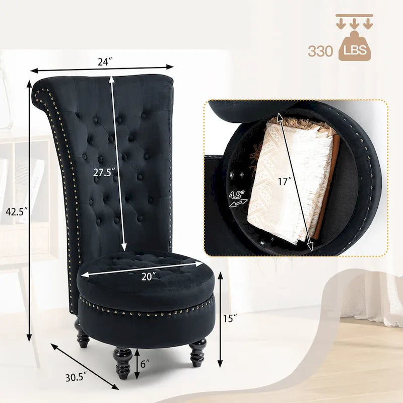 Lot de 2 chaises d'appoint hautes avec rangement, sans accoudoirs en velours, plusieurs coloris