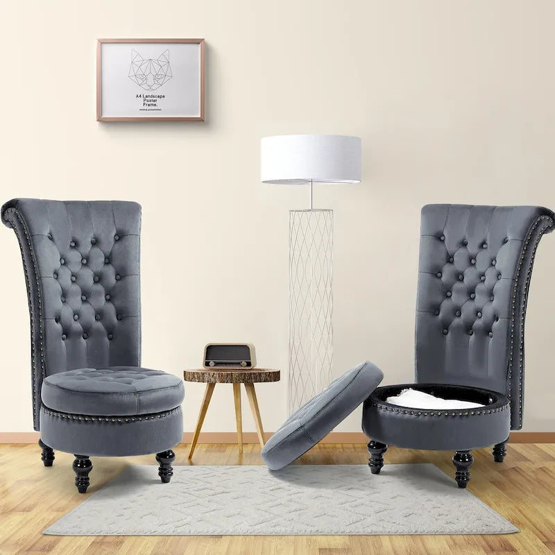 Lot de 2 chaises d'appoint hautes avec rangement, sans accoudoirs en velours, plusieurs coloris