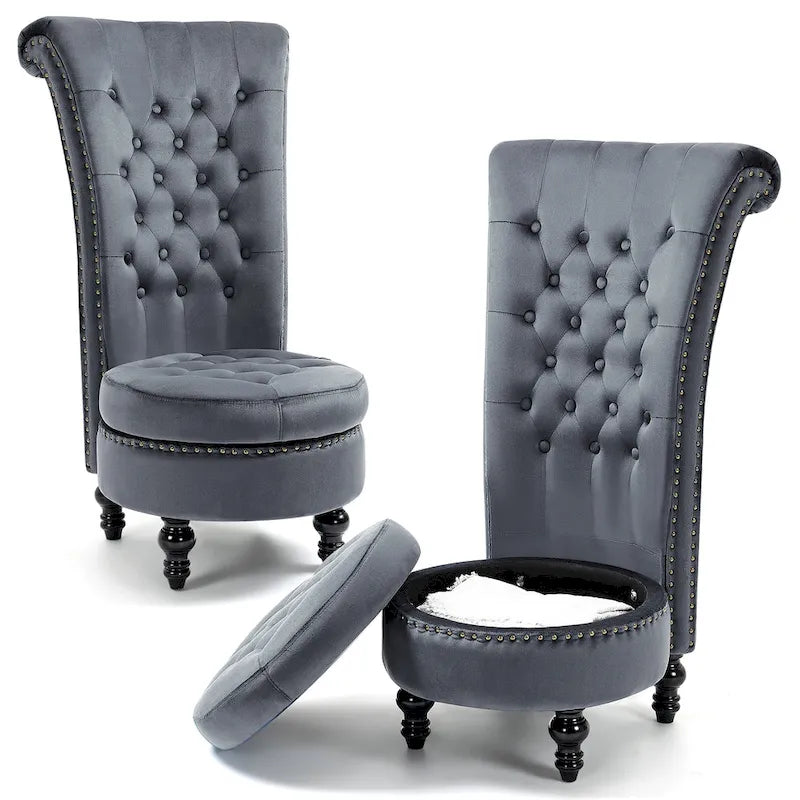 Lot de 2 chaises d'appoint hautes avec rangement, sans accoudoirs en velours, plusieurs coloris
