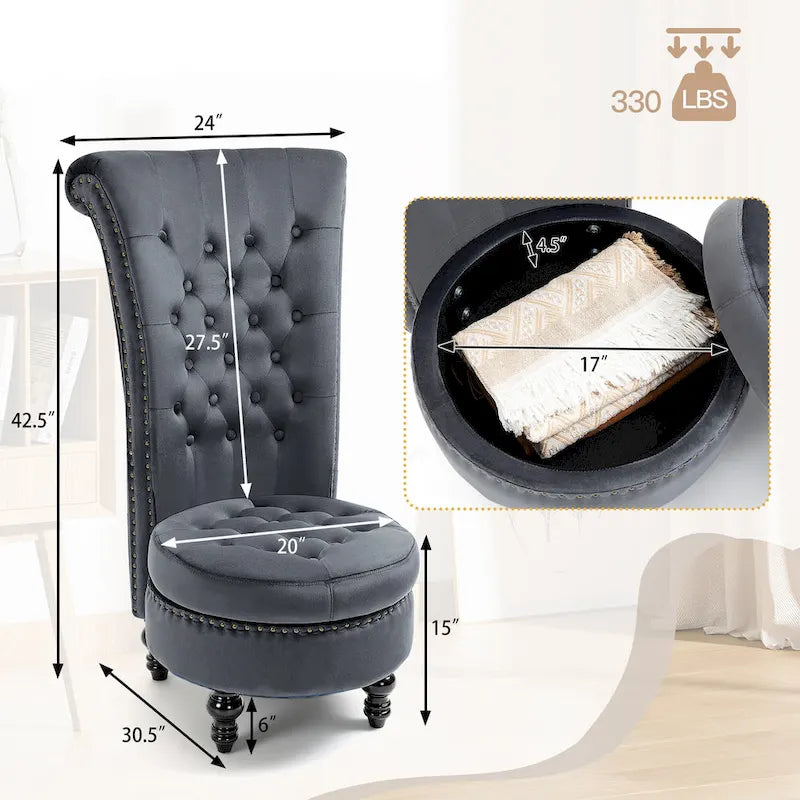 Lot de 2 chaises d'appoint hautes avec rangement, sans accoudoirs en velours, plusieurs coloris