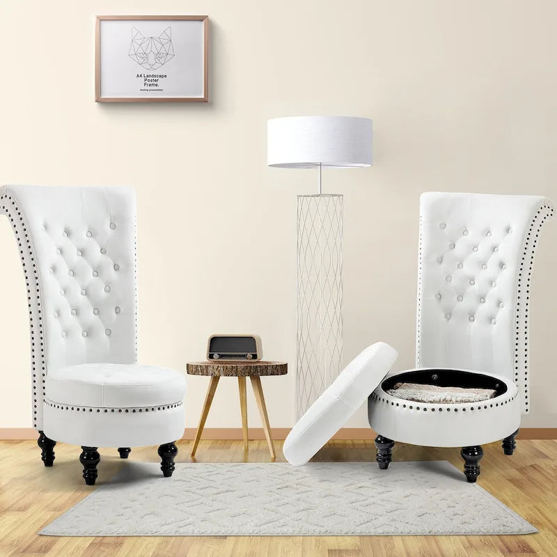 Lot de 2 chaises d'appoint hautes avec rangement, sans accoudoirs en velours, plusieurs coloris