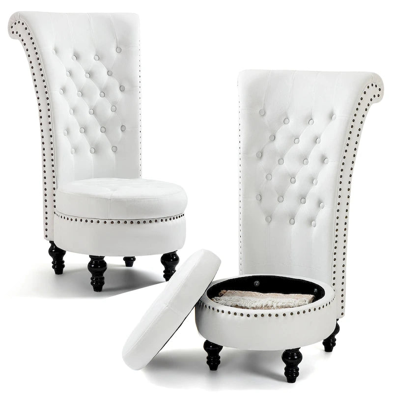 Lot de 2 chaises d'appoint hautes avec rangement, sans accoudoirs en velours, plusieurs coloris
