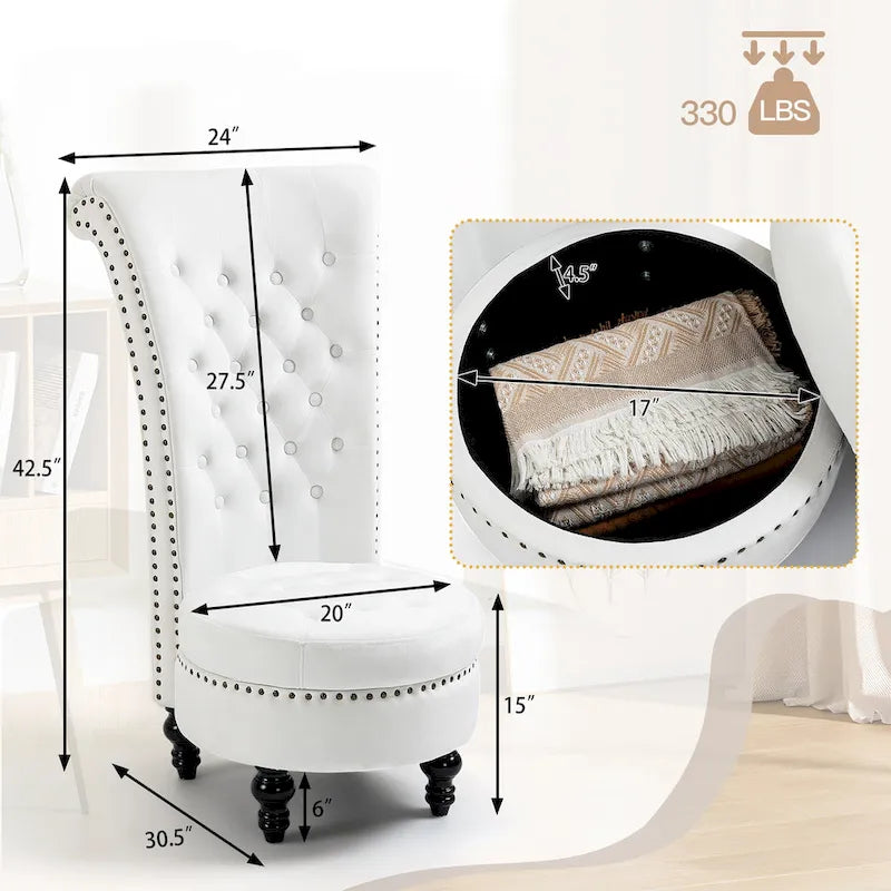 Lot de 2 chaises d'appoint hautes avec rangement, sans accoudoirs en velours, plusieurs coloris