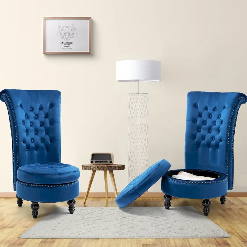 Lot de 2 chaises d'appoint hautes avec rangement, sans accoudoirs en velours, plusieurs coloris