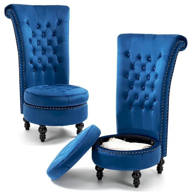 Lot de 2 chaises d'appoint hautes avec rangement, sans accoudoirs en velours, plusieurs coloris