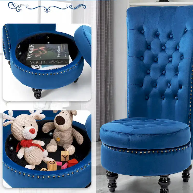 Lot de 2 chaises d'appoint hautes avec rangement, sans accoudoirs en velours, plusieurs coloris