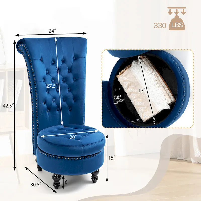 Lot de 2 chaises d'appoint hautes avec rangement, sans accoudoirs en velours, plusieurs coloris