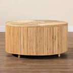 Table basse bohème en rotin clair couleur miel