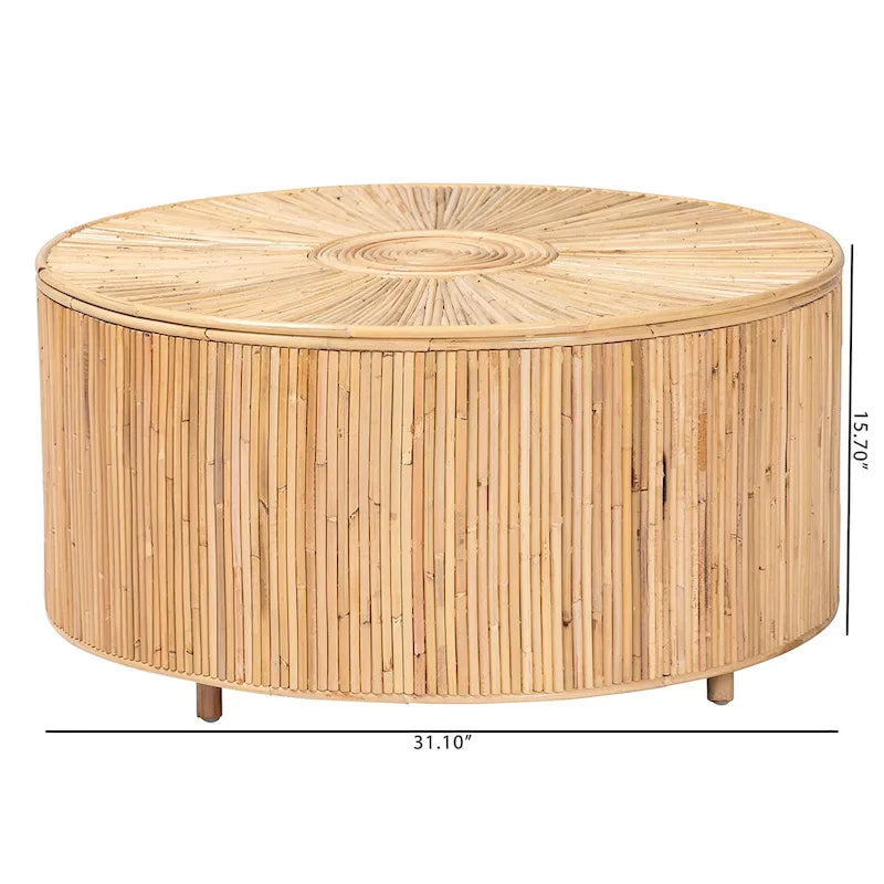 Table basse bohème en rotin clair couleur miel