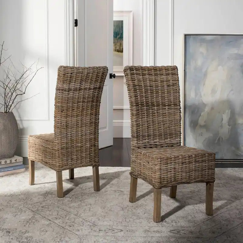 Sherryl Chaise de salle à manger inachevée en osier naturel (Lot de 2) - 48,26 cm L x 58,42 cm P x 106,68 cm H