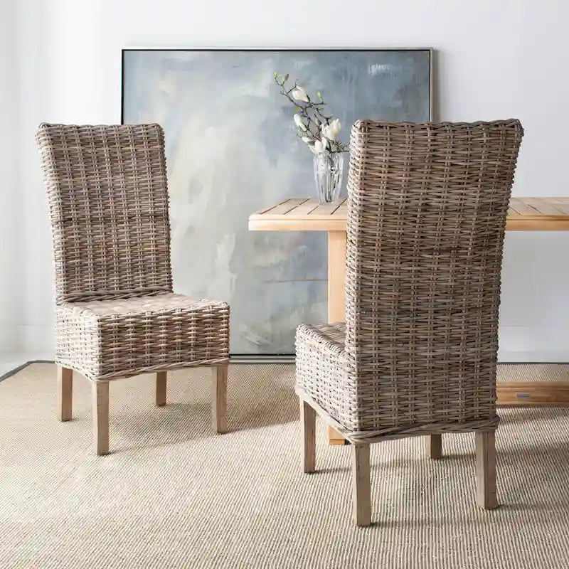 Sherryl Chaise de salle à manger inachevée en osier naturel (Lot de 2) - 48,26 cm L x 58,42 cm P x 106,68 cm H